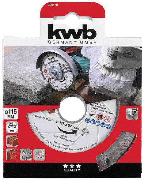 kwb 796170 Gyémánt bevonatú vágótárcsa Ø 115 mm Furat átmérő 22.23 mm Tégla, Beton 1 db 2. kép