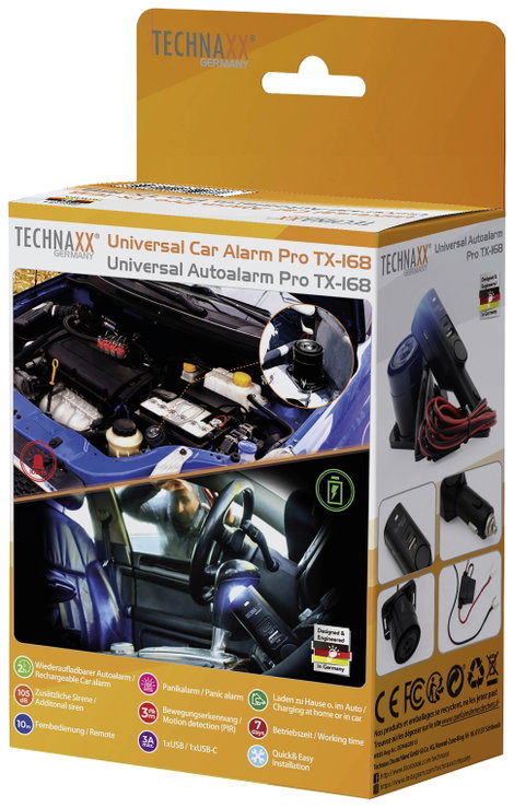 Technaxx TX-168 Autós riasztóberendezés Távirányítóval, Beltér felügyelet, beépített LED (villogó), 2. kép