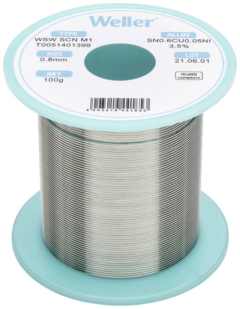 Weller WSW SCN M1 LÖTDRAHT 0,8MM 100g Forrasztóón Sn0,7Cu 100 g 0.8 mm 2. kép