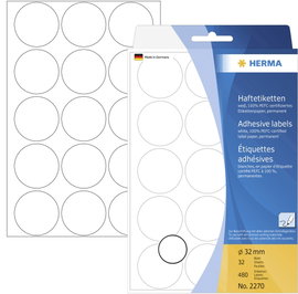 Herma 2270 Etikettek Ø 32 mm Papír Fehér 480 db Véglegesen tapadó Jelölőpont etikett