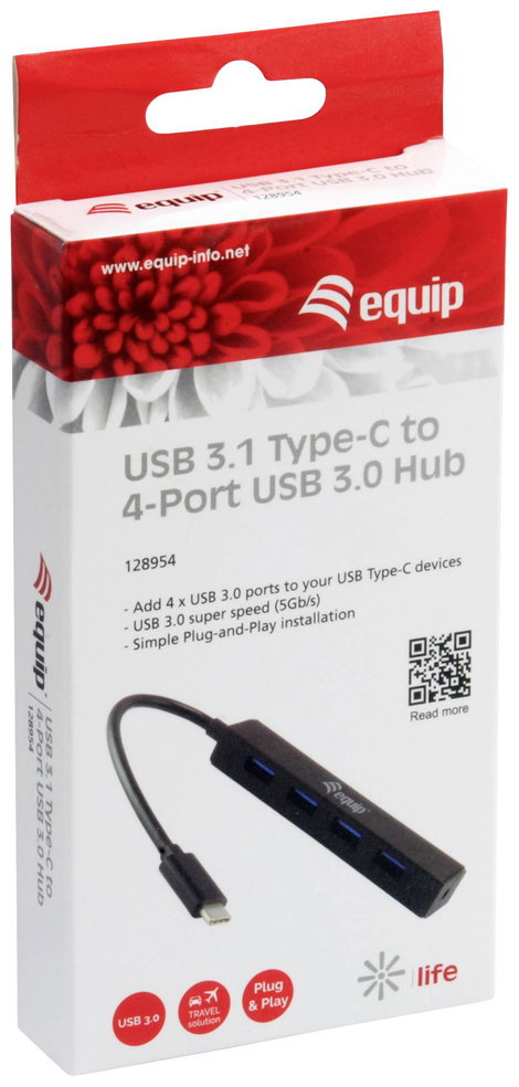 Equip 128954 4 port USB-C® (USB 3.1) Multiport hub Fekete 3. kép