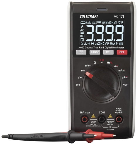 Digitális kézi multiméter CAT III 600 V 4000 digit, Voltcraft VC171