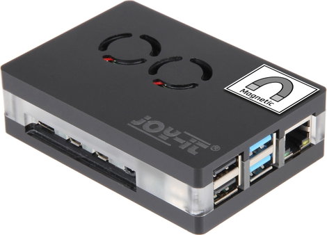 Joy-it RB-CaseP4+03 SBC ház Alkalmas: Raspberry Pi Aktív hűtővel, Mágneszárral Átlátszó
