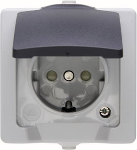 Kültéri falon kívüli konnektor, fedéllel 230V/16A IP 44 védett, szürke, Kopp 107856005