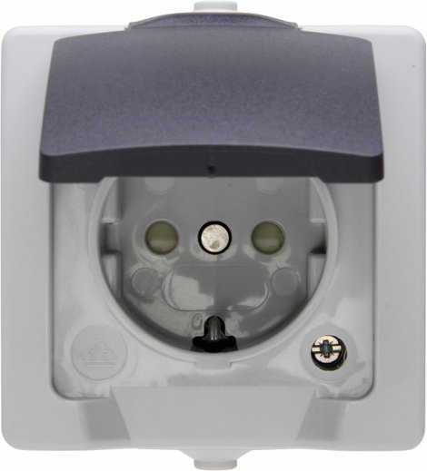 Kültéri falon kívüli konnektor, fedéllel 230V/16A IP 44 védett, szürke, Kopp 107856005