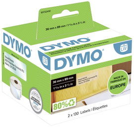 DYMO Etikett tekercs 99013 S0722410 89 x 36 mm Fólia Átlátszó 260 db Véglegesen tapadó Cím etikett