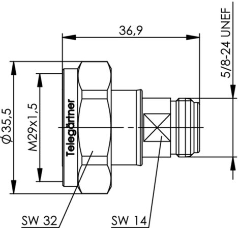 Telegärtner J01122B0010 J01122B0010 Koax csatlakozó 7-16-DIN dugó - N alj 1 db 2. kép