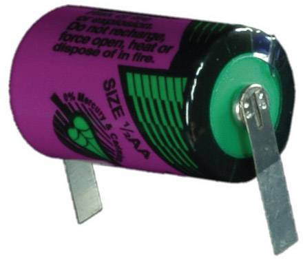 1/2 AA lítium elem, forrasztható, 3,6V 1200 mAh, forrfüles, 15 x 25 mm, Tadiran SL350T