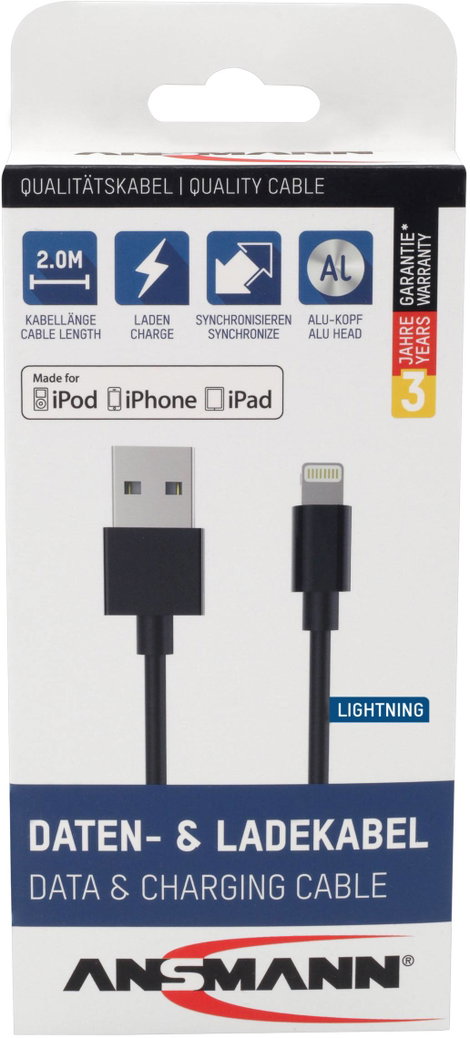 Ansmann Apple iPad/iPhone/iPod Töltőkábel [1x USB 2.0 dugó, A típus - 1x Apple Dock dugó Lightning]  6. kép