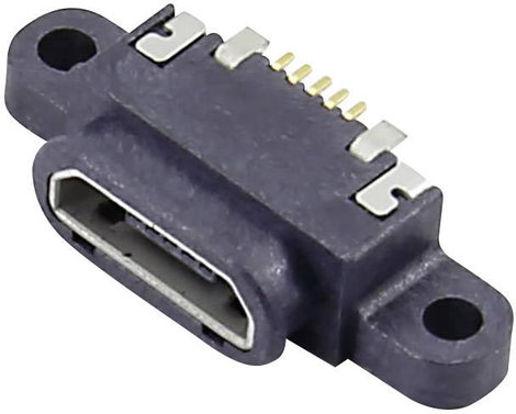 Micro USB B alvázaljzat Alj, beépíthető, vízszintes Micro USB B panel aljzat, vízálló 207G-BD00 Atte