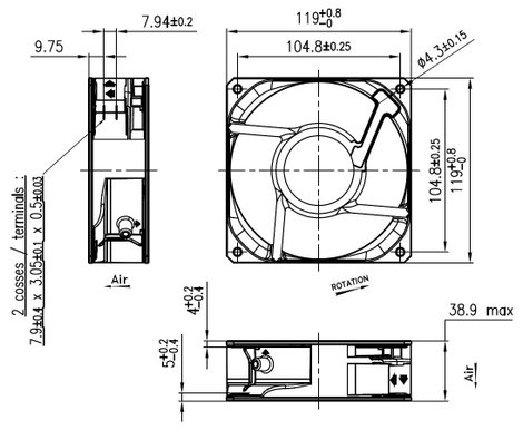 Ecofit 125XR0181000 Axiális ventilátor 240 V/AC 2640 l/perc (H x Sz x Ma) 119 x 119 x 38.9 mm 2. kép