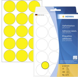 Herma 2271 Etikettek Ø 32 mm Papír Sárga 480 db Véglegesen tapadó Jelölőpont etikett