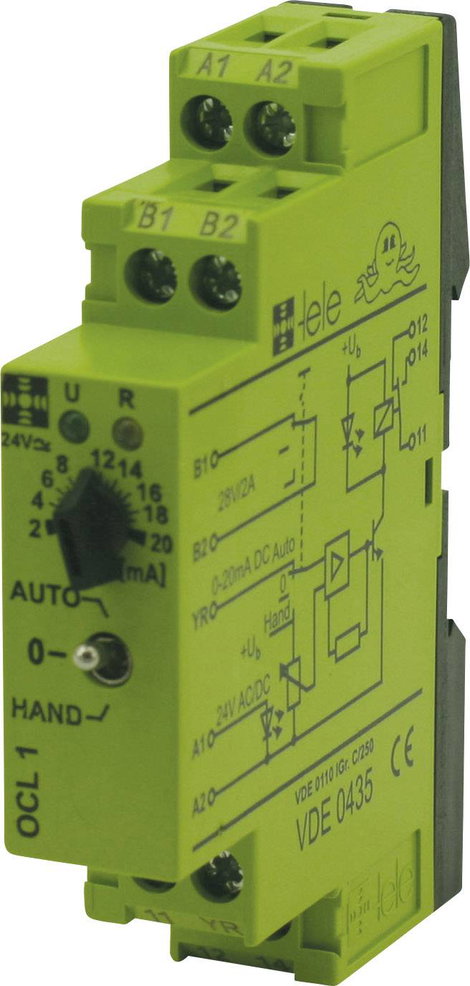 Csatoló relé modul 24 V/AC/DC, 0-20 mA 1 váltó 5 A, TELE OCL1