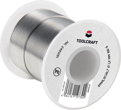 TOOLCRAFT Forrasztóón, ólommentes Tekercs Sn99,3Cu0,7 ROL1 100 g 1.2 mm 2. kép