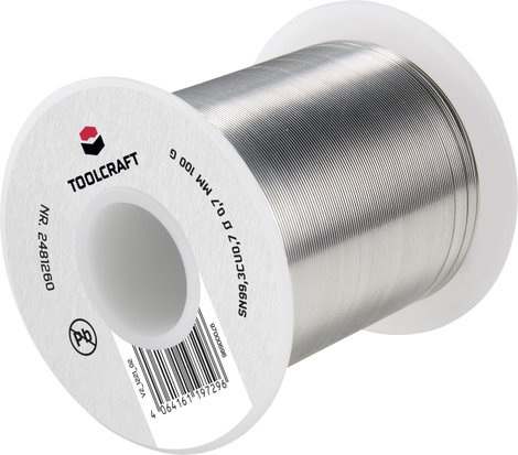TOOLCRAFT Forrasztóón, ólommentes Tekercs Sn99,3Cu0,7 ROL1 100 g 0.7 mm