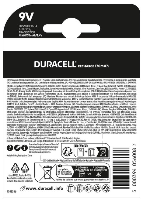 9 V-os akku Duracell 056008 NiMH 8.4 V 170 mAh 1 db 2. kép