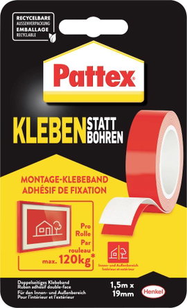 Pattex kétoldalú ragasztószalag 1,5m x 19mm fehér