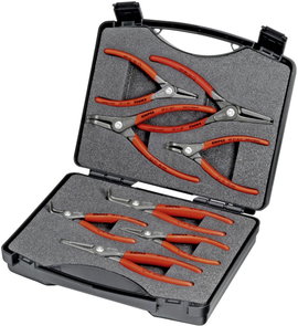 Precíziós biztosítógyűrű-fogó készlet kompakt kofferben, 8 részes, Knipex 00 21 25 S