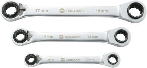 Racsnis csillag villáskulcs készlet, 8-19 mm, 4 in 1, 3 részes króm-vanádium TOOLCRAFT 3. kép