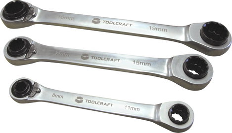 Racsnis csillag villáskulcs készlet, 8-19 mm, 4 in 1, 3 részes króm-vanádium TOOLCRAFT 4. kép