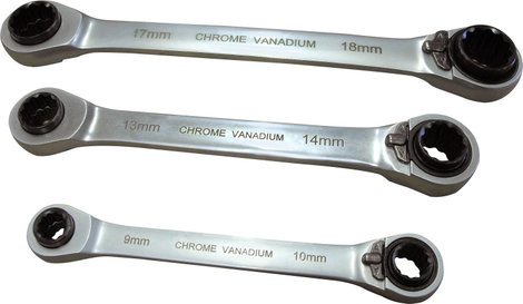 Racsnis csillag villáskulcs készlet, 8-19 mm, 4 in 1, 3 részes króm-vanádium TOOLCRAFT 5. kép