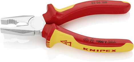Kombinált fogó, 160 mm, vágási érték: (közepes/kemény) Ø 3,1/2 mm, max. 16 mm², Knipex 03 06 160 5. kép