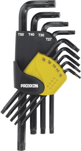 Proxxon Industrial 23 944 Derékszögű torx kulcs készlet, 9 részes, méretek: T8/T10/T15/T20/T25/T27/T