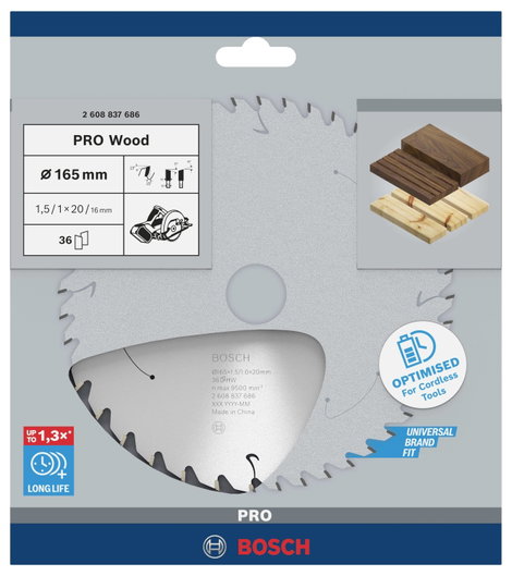 Bosch Accessories Bosch Power Tools 2608837686 Keményfém körfűrészlap 165 x 20 mm Fogak száma (collo 3. kép
