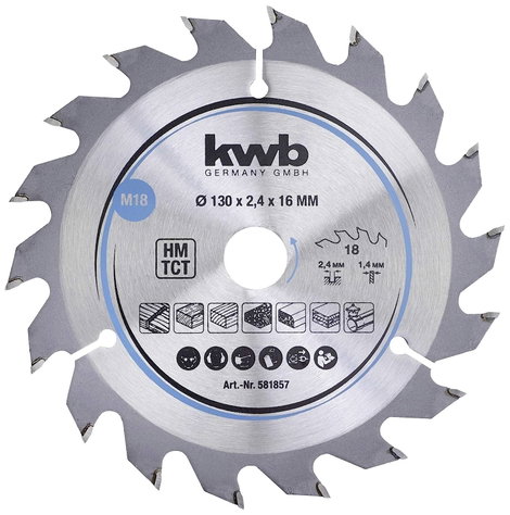 kwb 581857 Keményfém körfűrészlap 130 x 16 mm 1 db