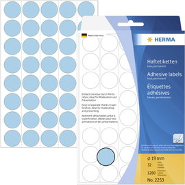 Herma 2253 Etikettek Ø 19 mm Papír Kék 1280 db Véglegesen tapadó Jelölőpont etikett