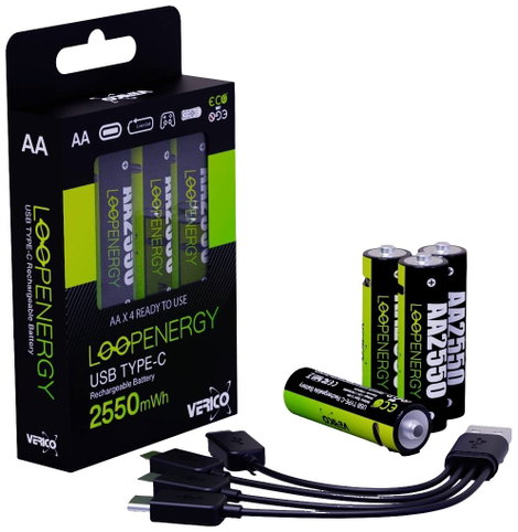 USB-ről tölthető ceruzaakku 1,5V 1700 mAh Li-Ion, USB-C, 4 db, Verico LoopEnergy 2. kép