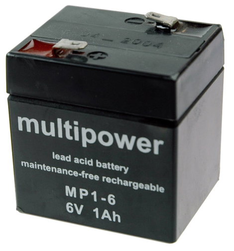 multipower MP1-6 Ólomakku 6 V 1 Ah Ólom-vlies (AGM) (Sz x Ma x Mé) 51 x 55 x 42 mm 4,8 mm-es laposér 2. kép