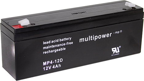 multipower MP4-12D Ólomakku 12 V 4 Ah Ólom-vlies (AGM) (Sz x Ma x Mé) 195 x 76 x 47 mm 4,8 mm-es lap