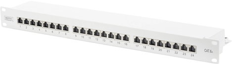 Beépíthető ISDN patch panel 25db-os CAT6a Digitus 19 RAL 7035 1HE