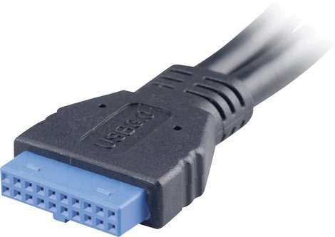 USB 3.0 adapter kábel, 19 pólusú, 2 x USB A aljzat, 15 cm, Akasa AK-CBUB09-15BK 4. kép