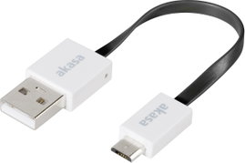 USB adatkábel, töltőkábel, USB mikro 2.0 fekete, 15cm lapos kivitel, Akasa