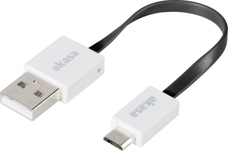 USB adatkábel, töltőkábel, USB mikro 2.0 fekete, 15cm lapos kivitel, Akasa