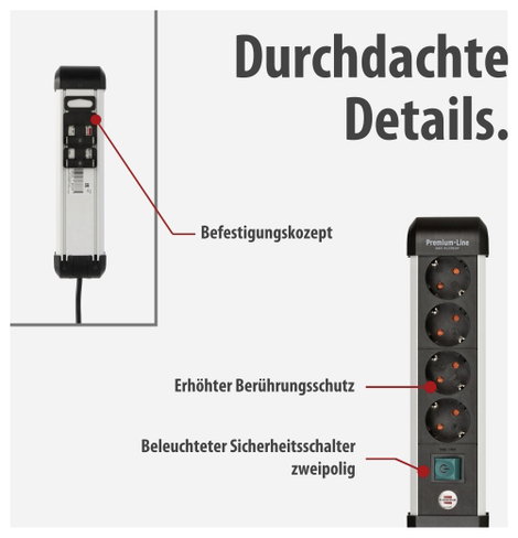 Brennenstuhl 1391030400 Elosztó kapcsolóval Ezüst-fekete Védőérintkezős 1 db 4. kép