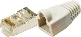 8 pólusú RJ45 csatlakozó dugó törésgátlóval CAT5e, árnyékolt, 100 db, szürke, LogiLink MP0011