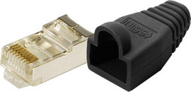 8 pólusú RJ45 csatlakozó dugó törésgátlóval CAT5e, árnyékolt, 100 db, fekete, LogiLink MP0012