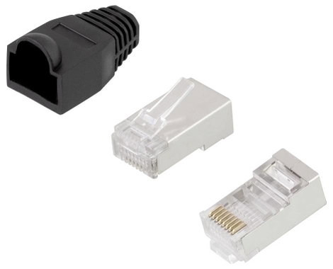 8 pólusú RJ45 csatlakozó dugó törésgátlóval CAT5e, árnyékolt, 100 db, fekete, LogiLink MP0012 2. kép