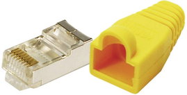 8 pólusú RJ45 csatlakozó dugó törésgátlóval CAT5e, árnyékolt, 100 db, sárga, LogiLink MP0015