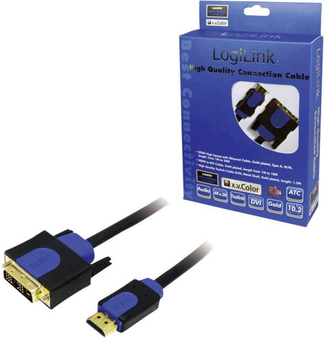 HDMI/DVI kábel, fekete, 2 m, LogiLink CHB3102 2. kép