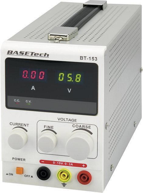 Szabályozható labortápegység 45 W 0-15 V/DC 0-3 A, Basetech BT-153