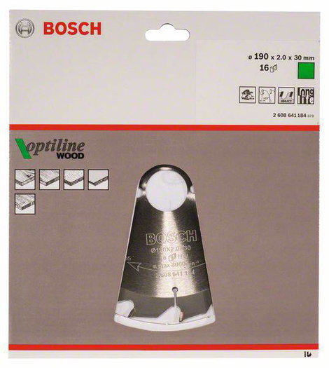 Bosch Accessories Optiline Wood 2608641184 Keményfém körfűrészlap 190 x 30 x 2 mm Fogak száma (collo 2. kép
