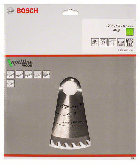 Bosch Accessories Optiline Wood 2608640727 Keményfém körfűrészlap 235 x 30 x 2.8 mm Fogak száma (col 2. kép