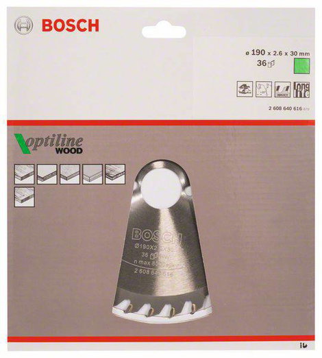 Bosch Accessories Optiline 2608640616 Keményfém körfűrészlap 190 x 30 x 2.6 mm Fogak száma (collonké 2. kép