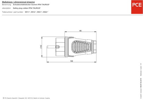 PCE 0511-sr Védőérintkezős dugó Gumi, Termoplaszt 250 V Fekete, Piros IP54 3. kép