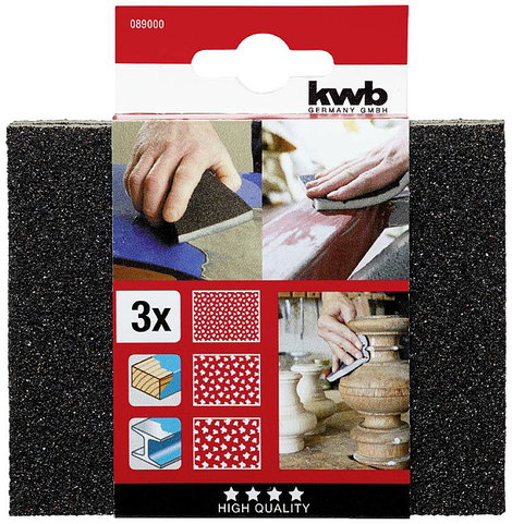 kwb 89000 3 részes csiszolószivacs készlet S finomítóval, fához és fémhez 3 db 2. kép