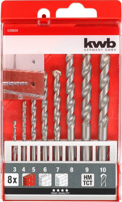 kwb 39800 Acél Kő spirálfúró készlet 8 részes 3 mm, 4 mm, 5 mm, 6 mm, 7 mm, 8 mm, 9 mm, 10 mm Henger 2. kép
